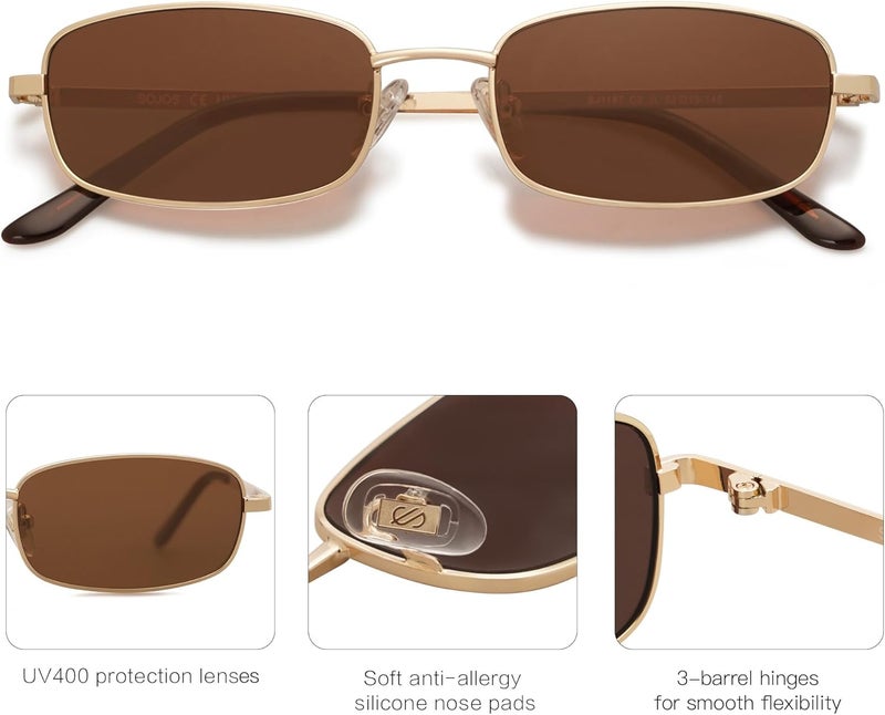Sojos Small Trendy Rectangle Sunglasses Womens Mens, Retro 80s 90s Y2k Chic Narrow Thin Skinny Sunnies SJ1187 - Image 3
